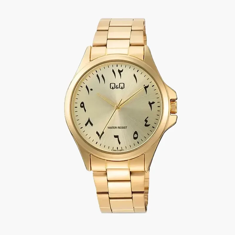 Q&Q Japan Quartz Gold Dial Gold-tone Men's Watch- C36A-018PY